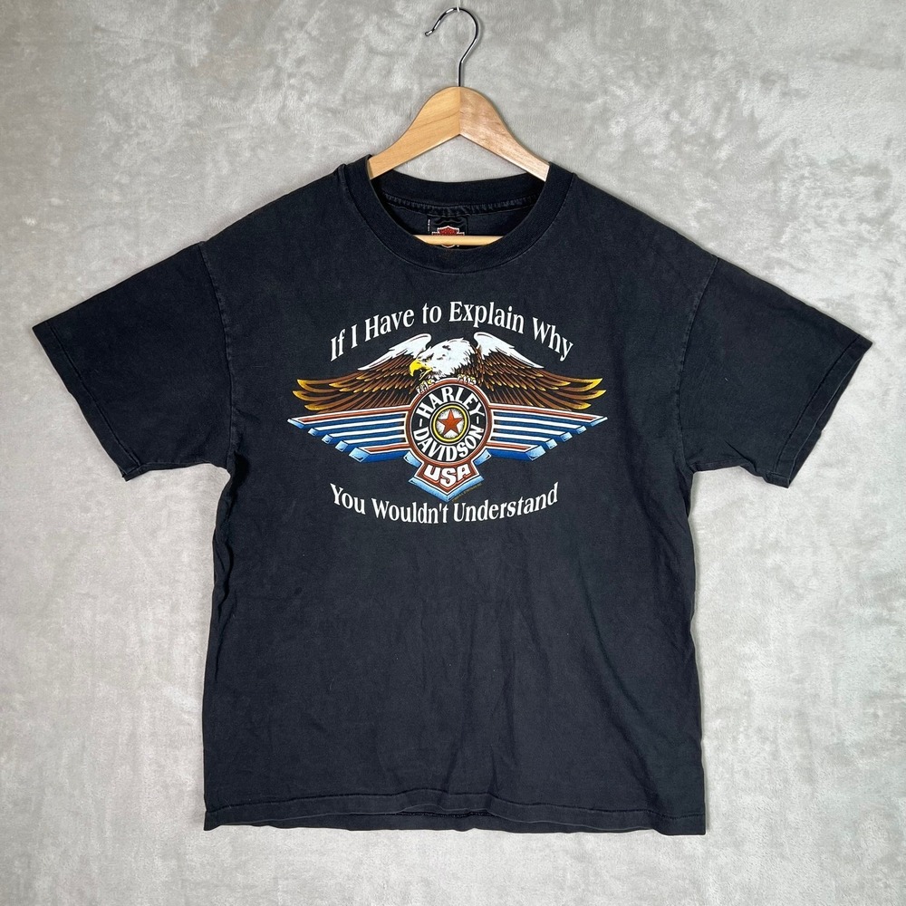 Vtg 90s Harley-Davidson T Shirt L Motorcycles Biker Akron Ohio Single Stitch
